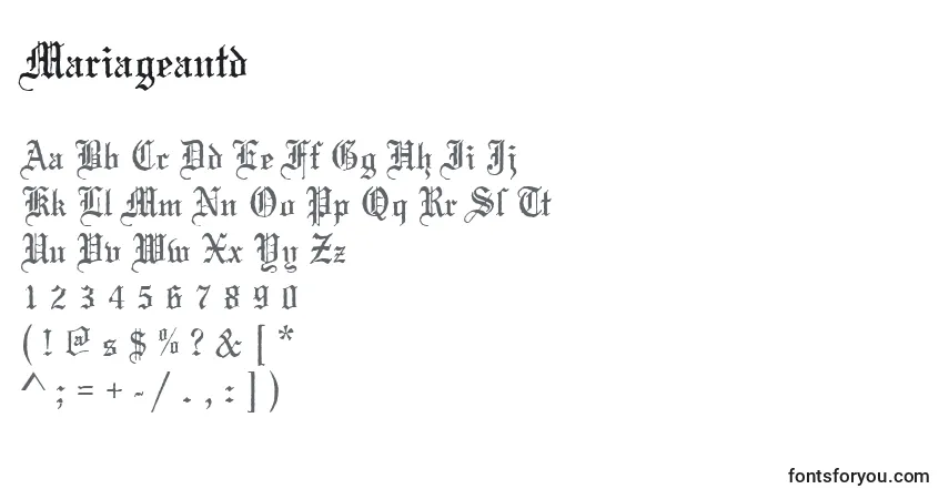 A fonte Mariageantd – alfabeto, números, caracteres especiais