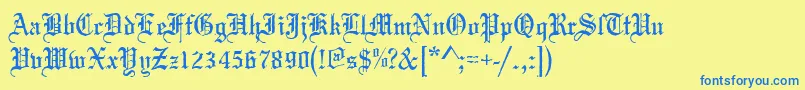 フォントMariageantd – 青い文字が黄色の背景にあります。