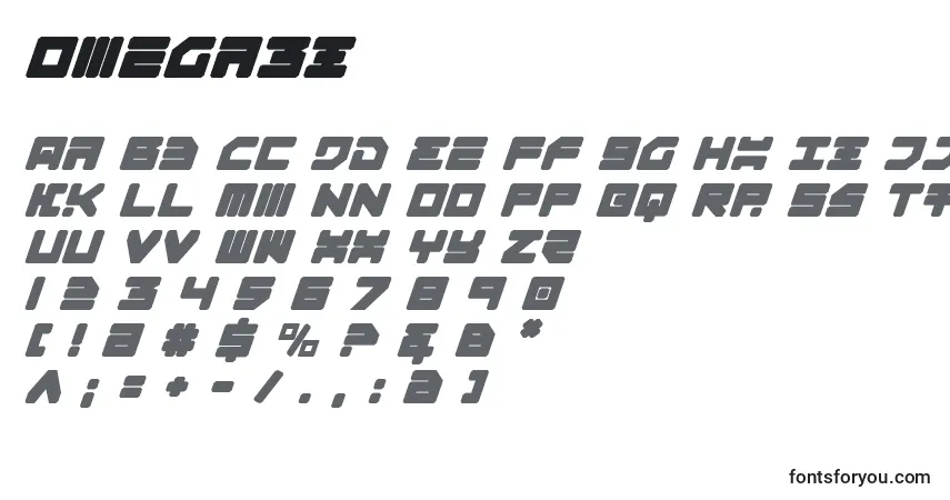 Czcionka Omega3i – alfabet, cyfry, specjalne znaki