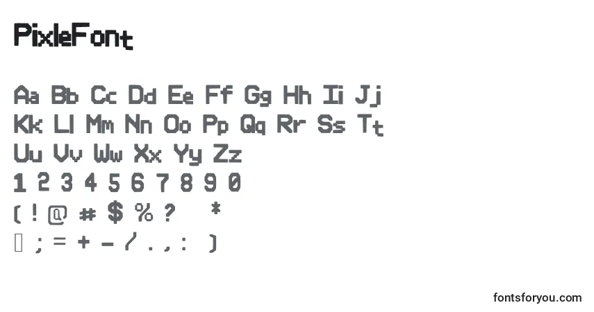 Czcionka PixleFont – alfabet, cyfry, specjalne znaki