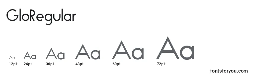 Размеры шрифта GloRegular