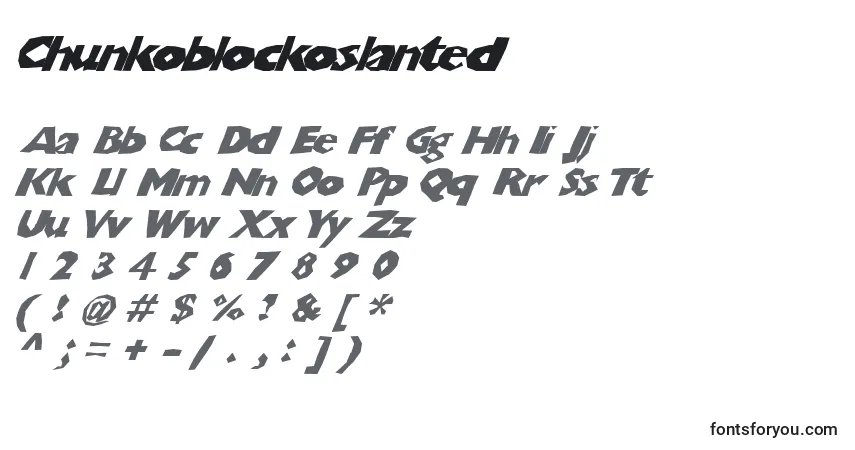 Schriftart Chunkoblockoslanted – Alphabet, Zahlen, spezielle Symbole