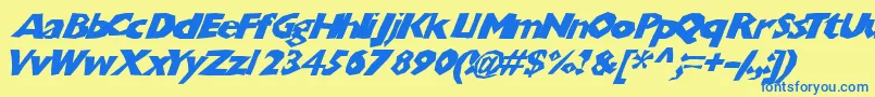 フォントChunkoblockoslanted – 青い文字が黄色の背景にあります。