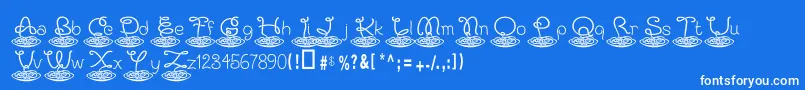 Kapastaaldente-Schriftart – Weiße Schriften auf blauem Hintergrund