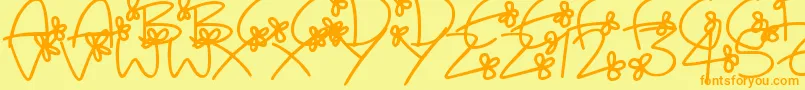 Saiba mais sobre a fonte FlowingFlowers Fonte FlowingFlowers – fontes laranjas em um fundo amarelo