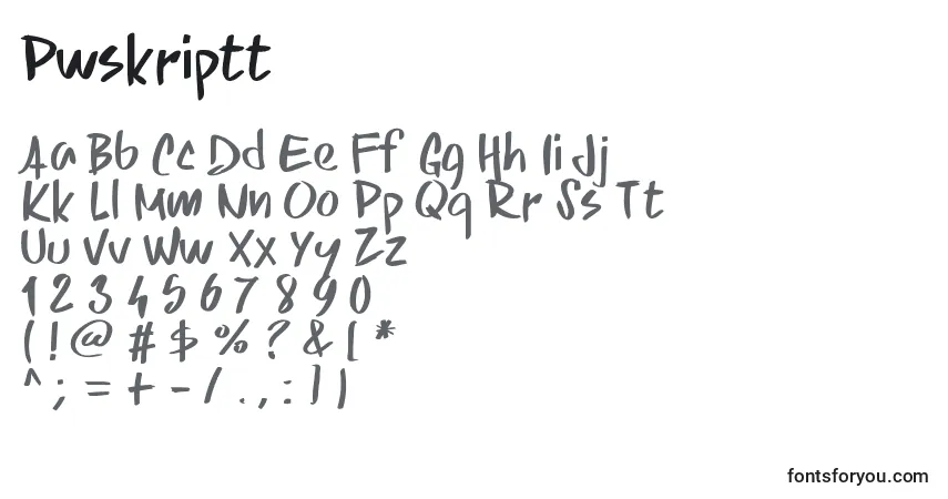 Pwskriptt-fontti – aakkoset, numerot, erikoismerkit