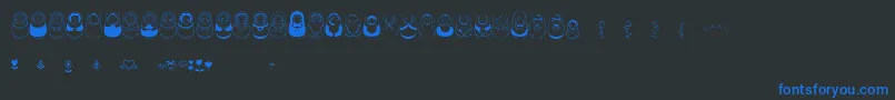 Matriochkas-Schriftart – Blaue Schriften auf schwarzem Hintergrund