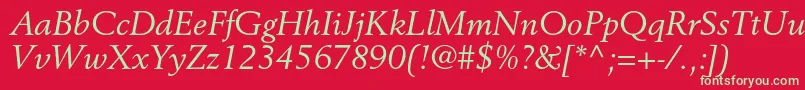 フォントBerlingltstdItalic – 赤い背景に緑の文字