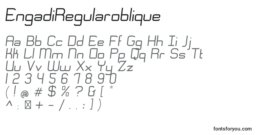 A fonte EngadiRegularoblique – alfabeto, números, caracteres especiais