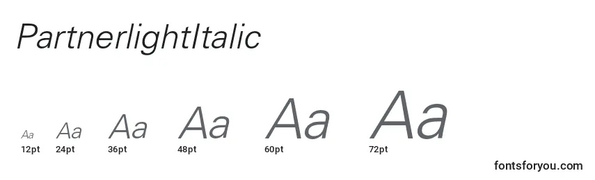 Размеры шрифта PartnerlightItalic
