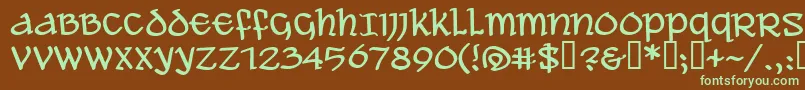 フォントAleawb – 緑色の文字が茶色の背景にあります。