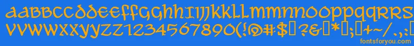 フォントAleawb – オレンジ色の文字が青い背景にあります。