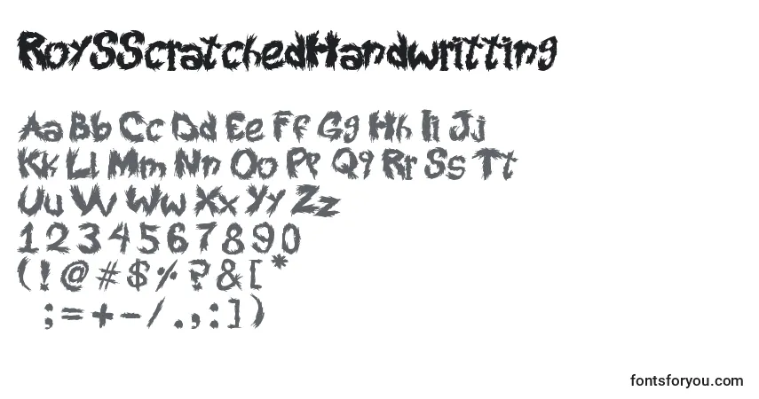 A fonte RoySScratchedHandwritting – alfabeto, números, caracteres especiais