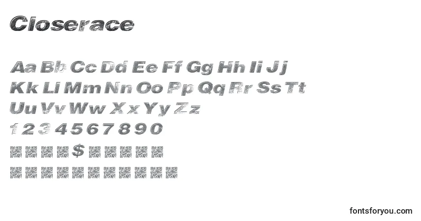 Schriftart Closerace – Alphabet, Zahlen, spezielle Symbole