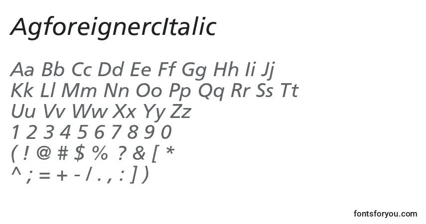 A fonte AgforeignercItalic – alfabeto, números, caracteres especiais