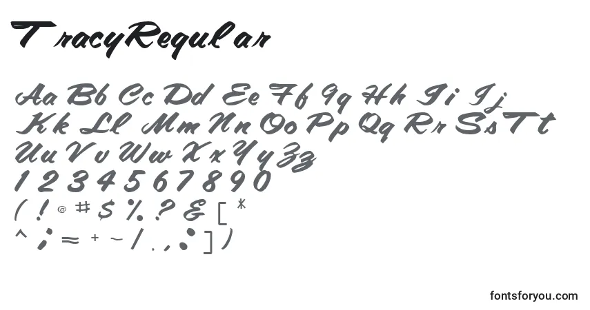 Schriftart TracyRegular – Alphabet, Zahlen, spezielle Symbole