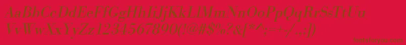 BodonistdItalic-Schriftart – Braune Schriften auf rotem Hintergrund