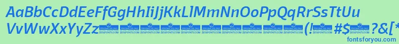 Шрифт DomotikaMediumItalicTrial – синие шрифты на зелёном фоне