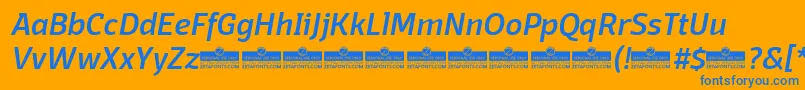 DomotikaMediumItalicTrial-Schriftart – Blaue Schriften auf orangefarbenem Hintergrund