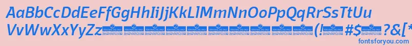 DomotikaMediumItalicTrial-fontti – siniset fontit vaaleanpunaisella taustalla