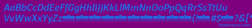 DomotikaMediumItalicTrial-fontti – siniset fontit violetilla taustalla