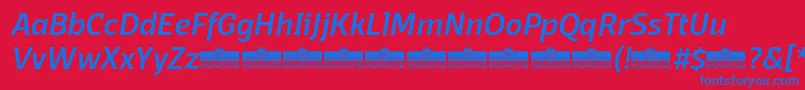 Fonte DomotikaMediumItalicTrial – fontes azuis em um fundo vermelho