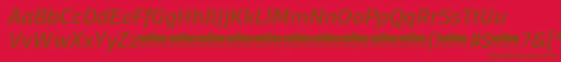DomotikaMediumItalicTrial-Schriftart – Braune Schriften auf rotem Hintergrund