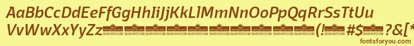 DomotikaMediumItalicTrial-Schriftart – Braune Schriften auf gelbem Hintergrund