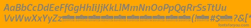 DomotikaMediumItalicTrial-fontti – harmaat kirjasimet oranssilla taustalla