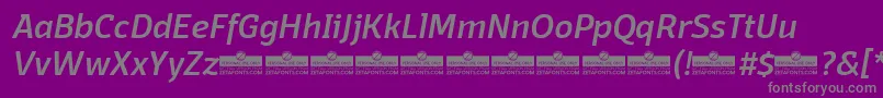 DomotikaMediumItalicTrial-fontti – harmaat kirjasimet violetilla taustalla