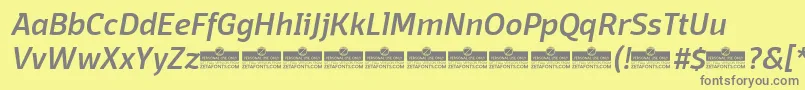 DomotikaMediumItalicTrial-Schriftart – Graue Schriften auf gelbem Hintergrund