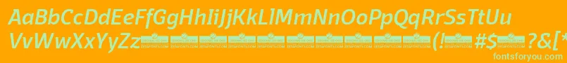 Шрифт DomotikaMediumItalicTrial – зелёные шрифты на оранжевом фоне