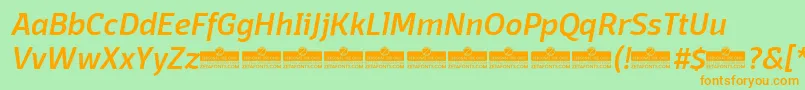 DomotikaMediumItalicTrial-Schriftart – Orangefarbene Schriften auf grünem Hintergrund