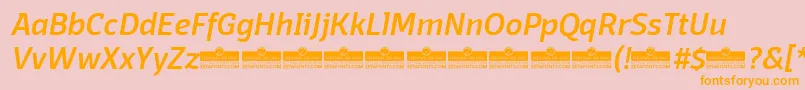 DomotikaMediumItalicTrial-fontti – oranssit fontit vaaleanpunaisella taustalla