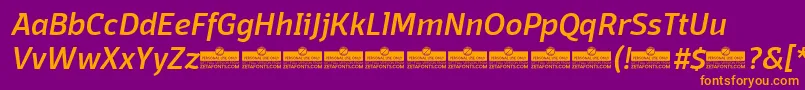 DomotikaMediumItalicTrial-Schriftart – Orangefarbene Schriften auf violettem Hintergrund