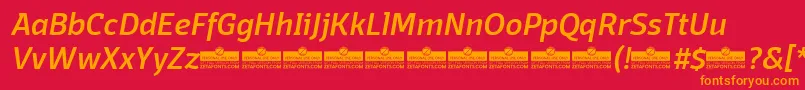 Шрифт DomotikaMediumItalicTrial – оранжевые шрифты на красном фоне