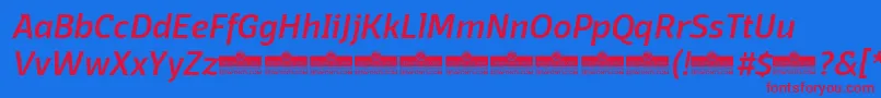 DomotikaMediumItalicTrial-Schriftart – Rote Schriften auf blauem Hintergrund