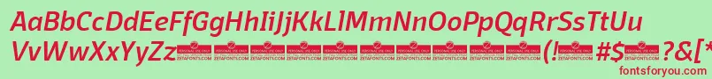DomotikaMediumItalicTrial-fontti – punaiset fontit vihreällä taustalla