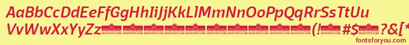 Шрифт DomotikaMediumItalicTrial – красные шрифты на жёлтом фоне