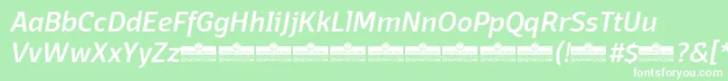 DomotikaMediumItalicTrial-Schriftart – Weiße Schriften auf grünem Hintergrund