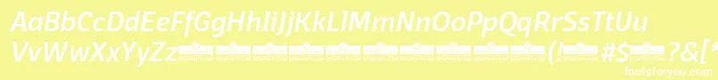 DomotikaMediumItalicTrial-fontti – valkoiset fontit keltaisella taustalla