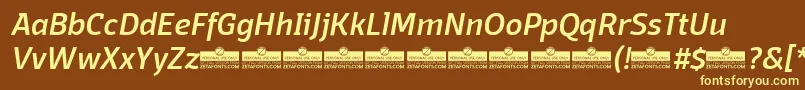 DomotikaMediumItalicTrial-fontti – keltaiset fontit ruskealla taustalla