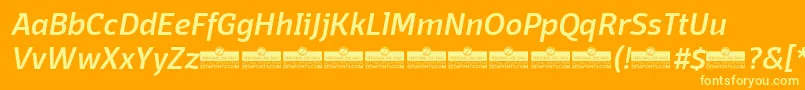 DomotikaMediumItalicTrial-Schriftart – Gelbe Schriften auf orangefarbenem Hintergrund