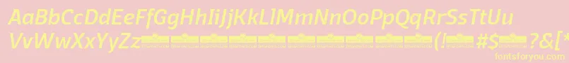 Fonte DomotikaMediumItalicTrial – fontes amarelas em um fundo rosa