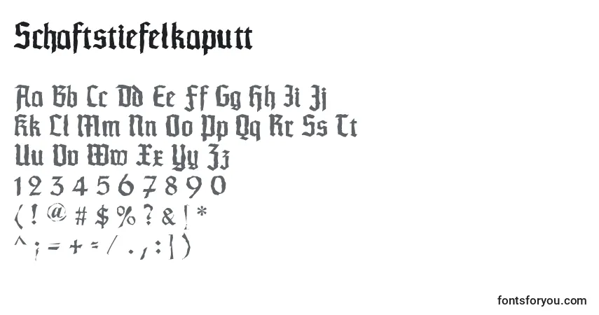 Schaftstiefelkaputt-fontti – aakkoset, numerot, erikoismerkit