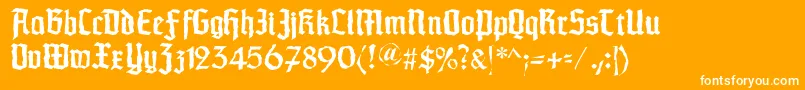 Schaftstiefelkaputt-Schriftart – Weiße Schriften auf orangefarbenem Hintergrund