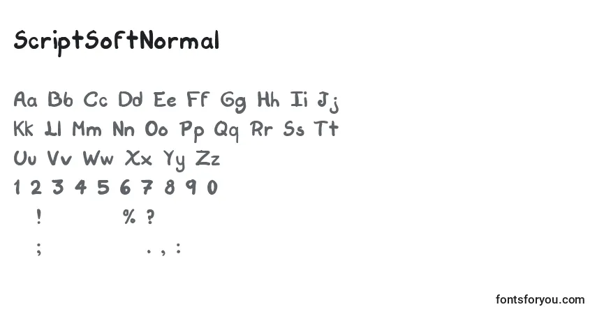 Czcionka ScriptSoftNormal – alfabet, cyfry, specjalne znaki