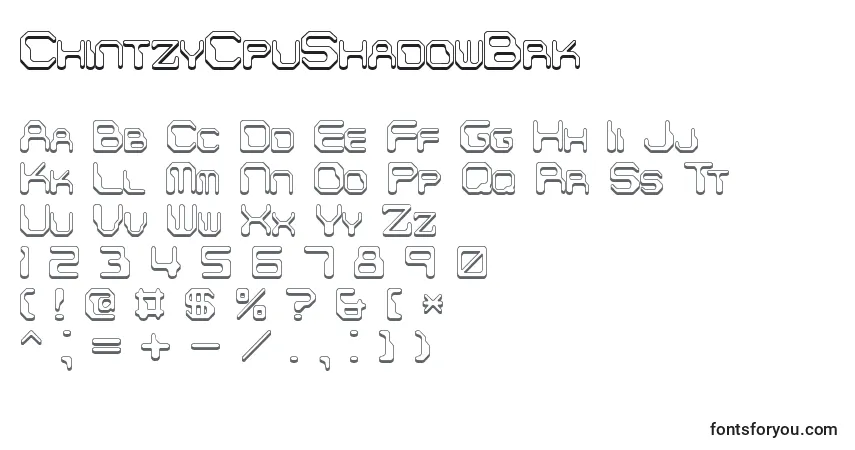 Шрифт ChintzyCpuShadowBrk – алфавит, цифры, специальные символы
