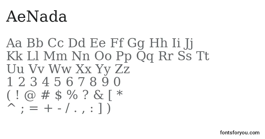 Czcionka AeNada – alfabet, cyfry, specjalne znaki