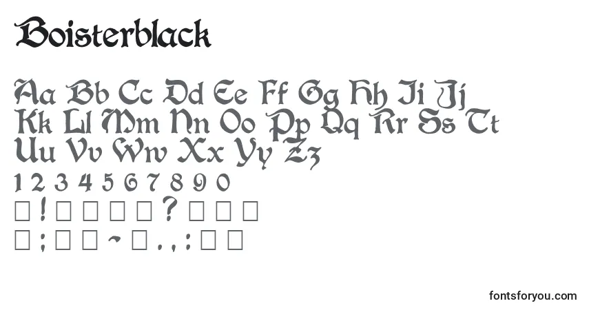 Boisterblack-fontti – aakkoset, numerot, erikoismerkit